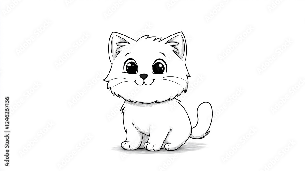 Obraz premium Black and white line art kitten illustration for kids coloring
