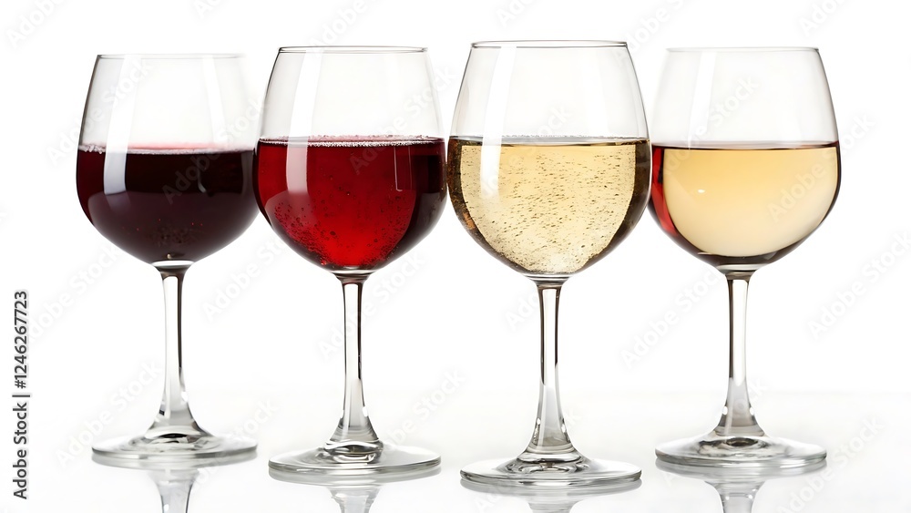 four Different kinds of wine in wine glasses isolated on white Background four Different kinds of wine in wine glasses isolated on white Background
