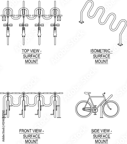 Vector illustration of a bicycle parking rack to be neat in a public place, park, field, for safety from thieves