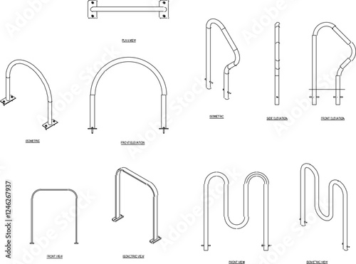 vector illustration of a bicycle parking safety rack in a public place, park, field for safety from thieves 