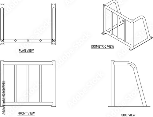 Vector illustration of a bicycle parking rack to be neat in a public place, park, field, for safety from thieves