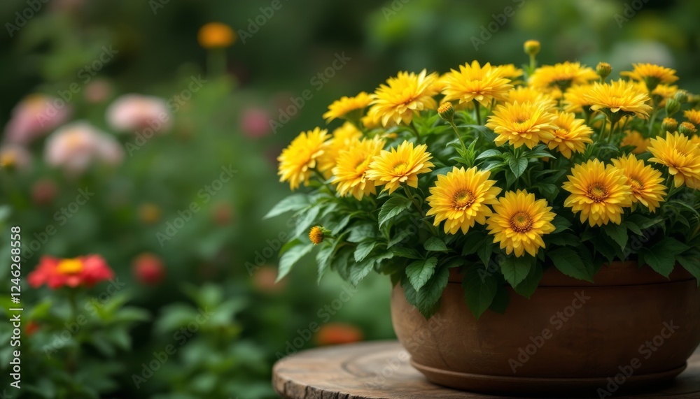 custom made wallpaper toronto digitalRadiant Yellow Daisies in Earthen Pot, Serene Garden Ambiance