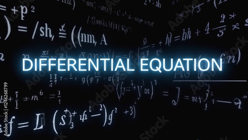 Differential equation concept, math formulas background, education, science