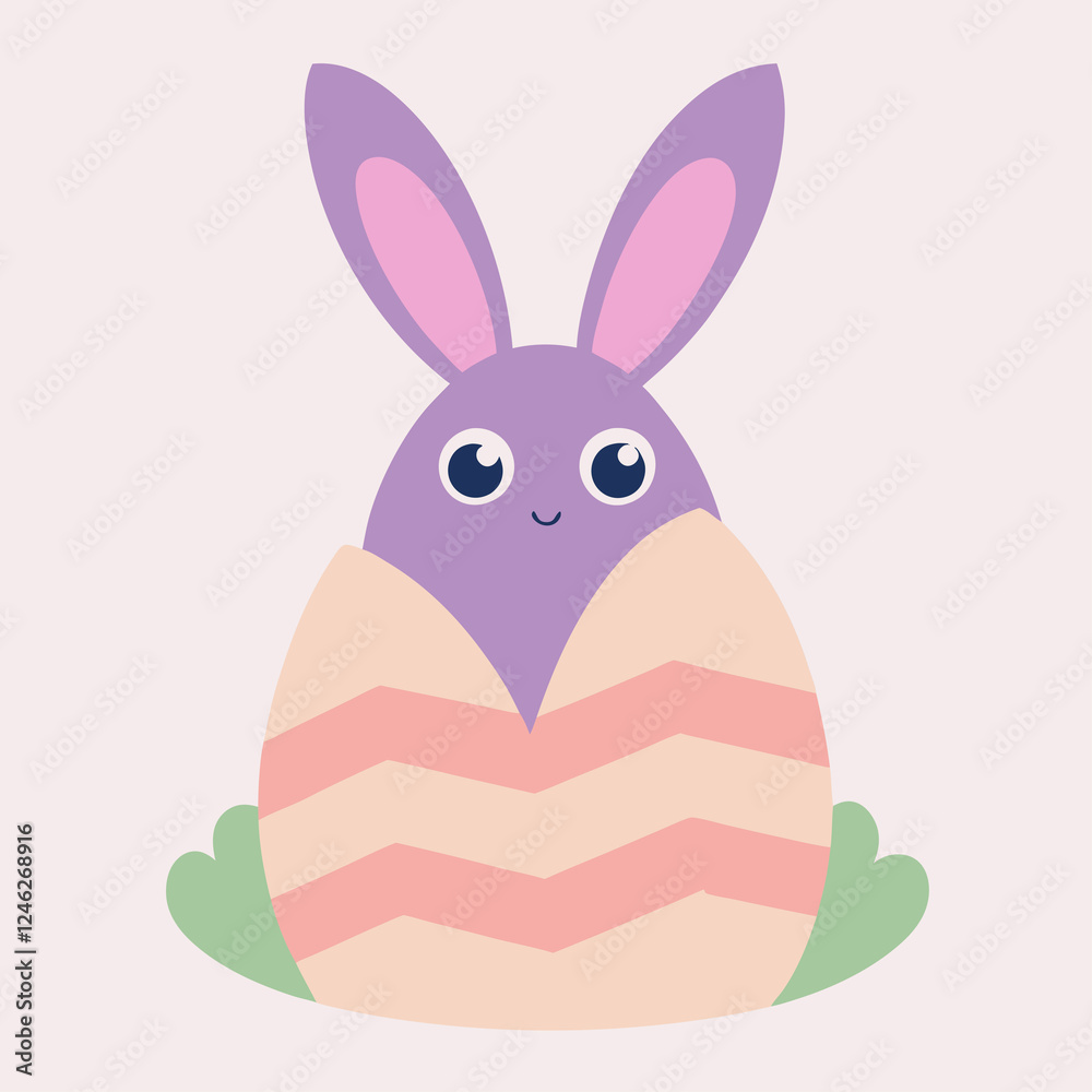 Obraz premium Playful Easter Bunny Peek-a-Boo Behind Giant Decorated Egg fun cute happy image 