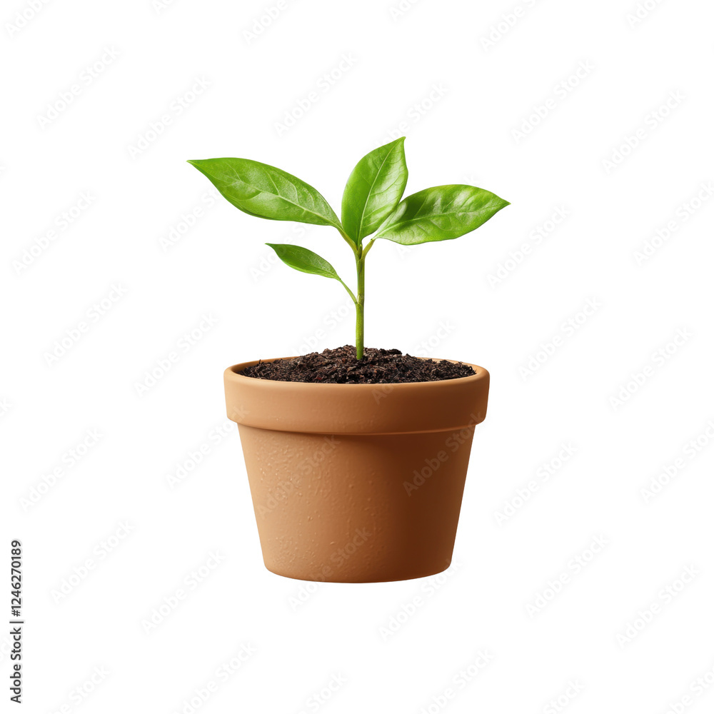Seedling in Terracotta pot isolated on transparent background Seedling in Terracotta pot isolated on transparent background