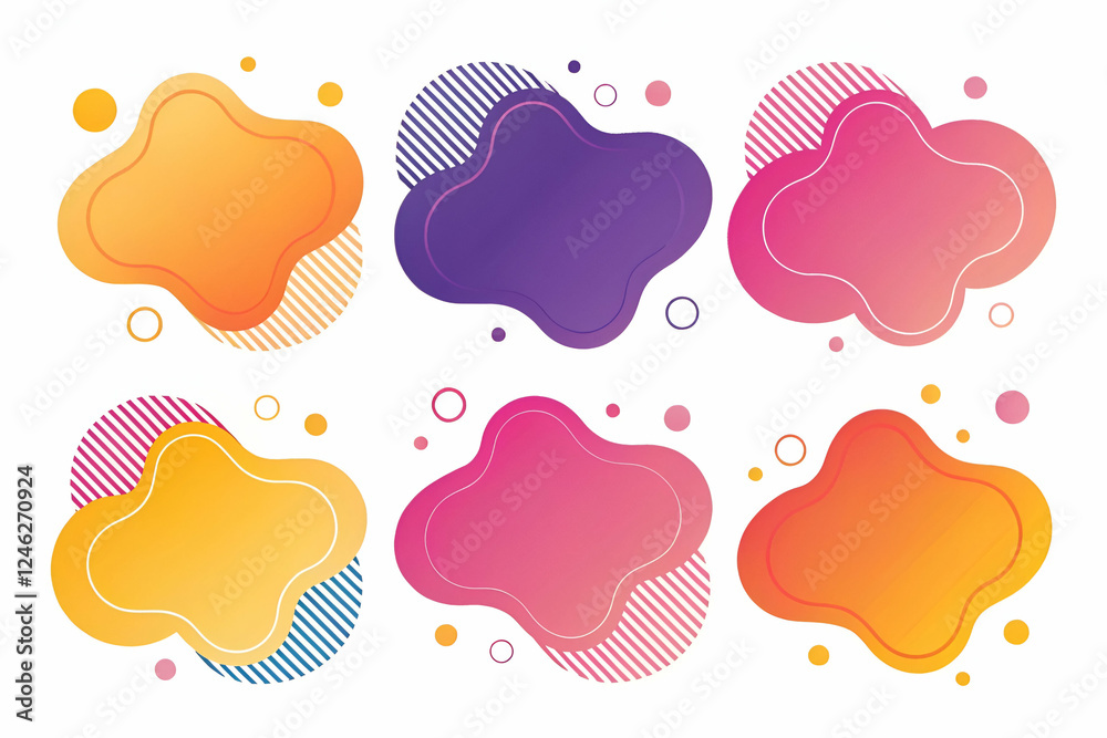 Colorful abstract shapes with gradients and patterns, perfect for backgrounds or design elements.