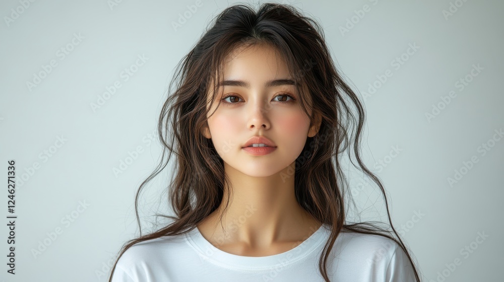 Fototapeta premium mock up t shirt young asian woman in white t shirt on white background