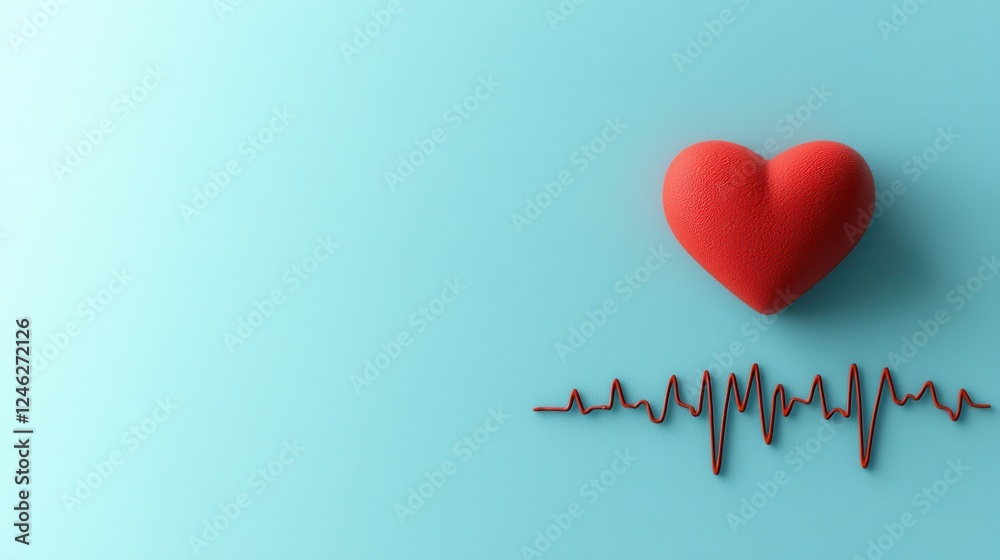 Heartbeat Rhythm with Red Heart Symbol on a Calming Blue Background Heartbeat Rhythm with Red Heart Symbol on a Calming Blue Background