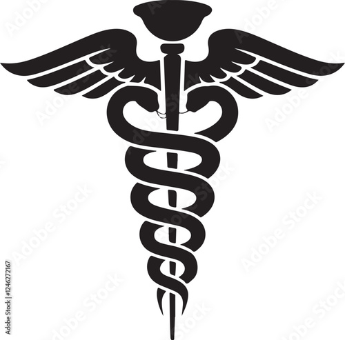  A simple caduceus black silhouette of a symbol
