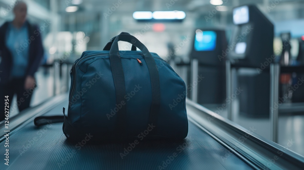 Obraz premium Close-up of a security checkpoint at an airport, featuring a metal detector and conveyor belt, illustrating travel safety and airport security procedures.