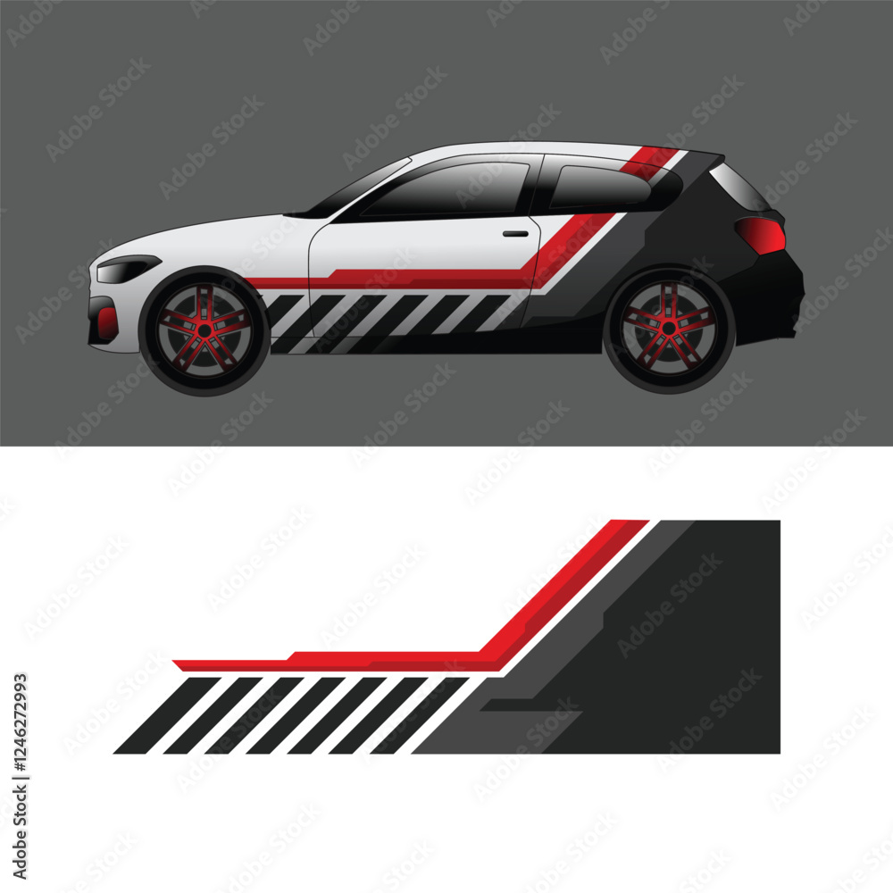SUV car wrap sticker design vector with sporty looking red and black line combination SUV car wrap sticker design vector with sporty looking red and black line combination