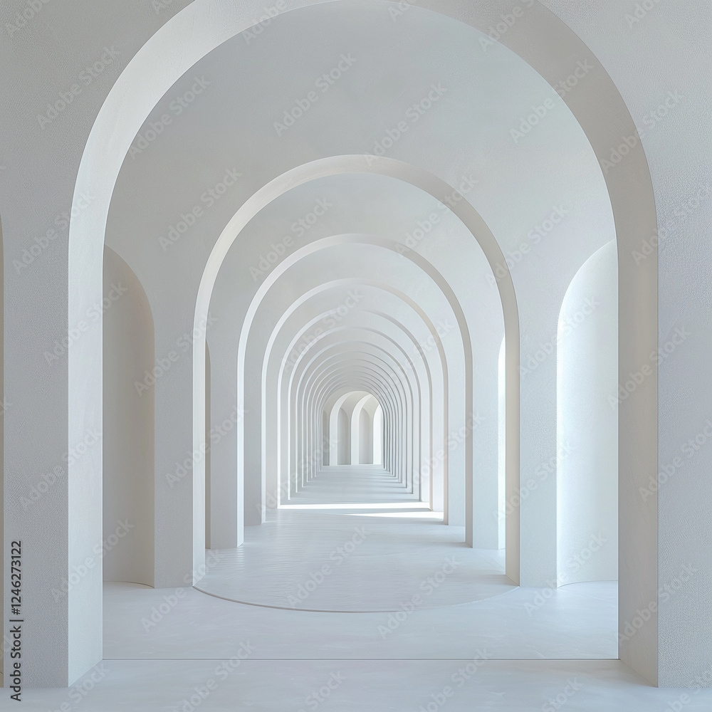 ethereal white hallway with soft curves and arches leading into serene labyrinth of calm and contemplation, creating otherworldly atmosphere ethereal white hallway with soft curves and arches leading into serene labyrinth of calm and contemplation, creating otherworldly atmosphere