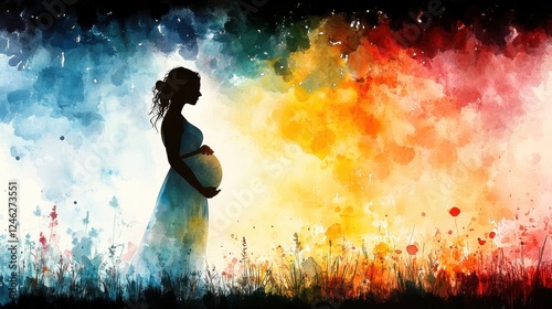 mother mary pregnant digital painting of a silhouette of a pregnant woman in a white dress digital watercolor illustration