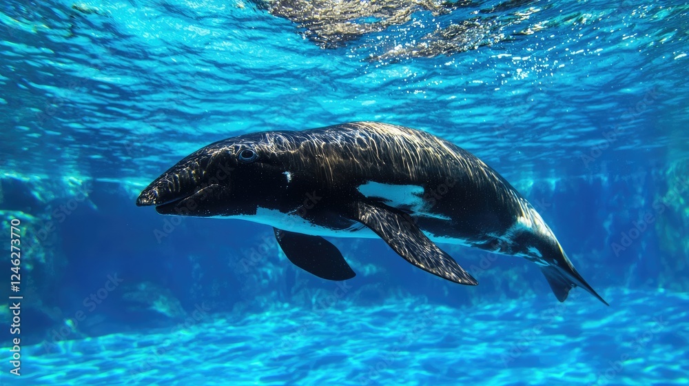 Fototapeta premium Pacific Whale Swimming Underwater Habitat