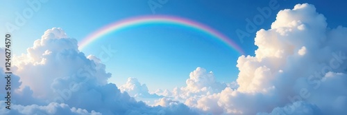 Clouds and rainbow stretching across a bright blue sky ,  colorful,  sky,  sunny