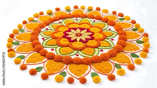 Marigold Flower rangoli Design for Diwali Festival , Indian Festival flower decoration