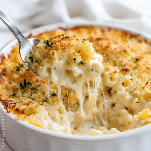 Cheddar mac and cheese with a perfect cheese pull