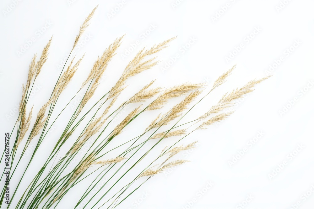 Golden grass stems arranged on white background Golden grass stems arranged on white background
