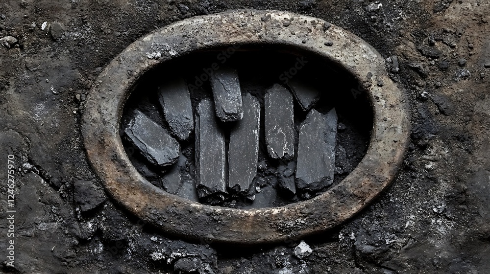 Charcoal pieces in metal container Charcoal pieces in metal container
