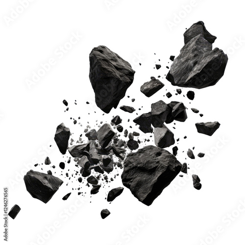 Falling black rocks isolated on transparent background Remove png, Clipping Path, pen tool
