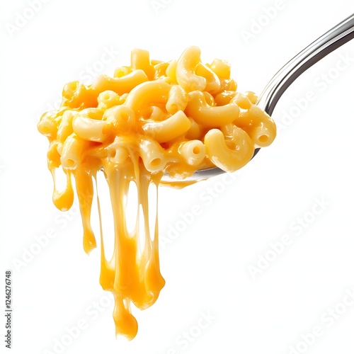 Cheesy pull effect from a spoonful of mac and cheese
