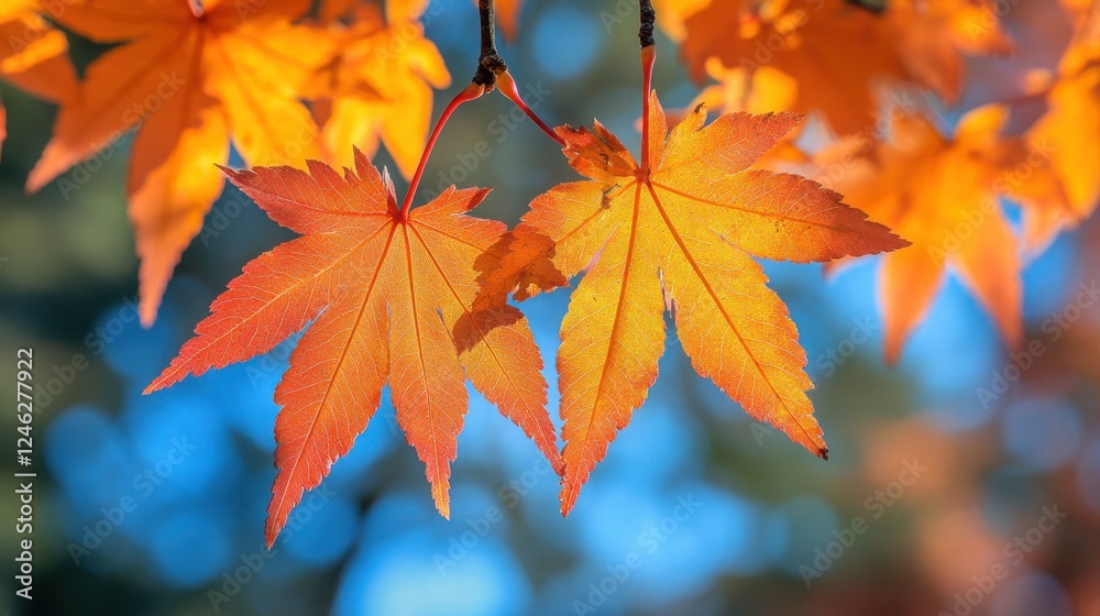 orange fall leaves in a park with a sunny autumn natural background orange fall leaves in a park with a sunny autumn natural background