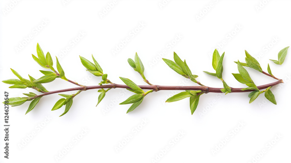 Obraz premium Green herb branch with fresh leaves on white background