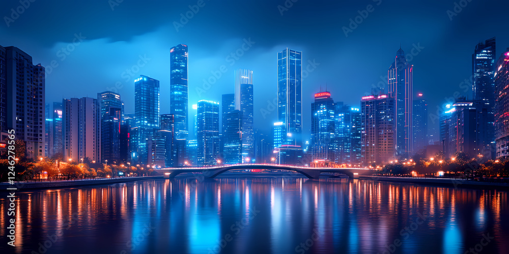 Fototapeta premium Night city buildings