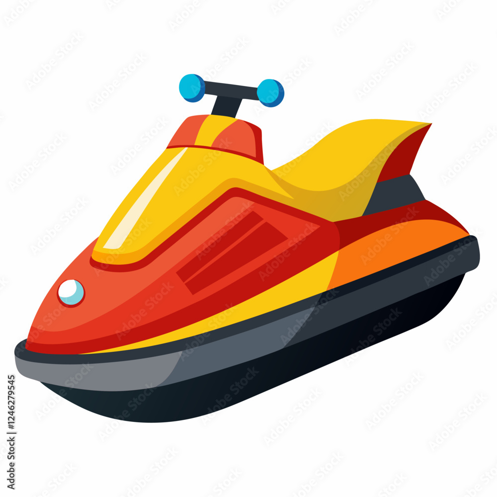 Naklejka premium Cartoon Jet Ski vector template illustration.Can use for logo, t shirt,apparel, sticker group community,children's books,poster, flyer banner modify auto show. Kids toy. Vector illustration