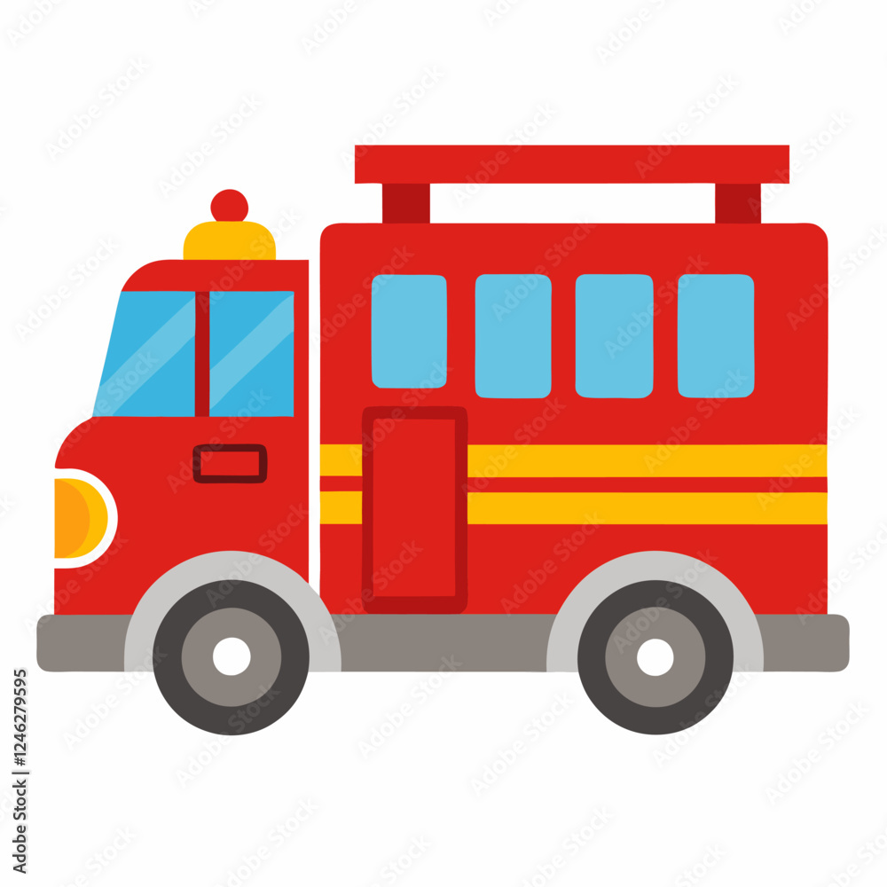 Cartoon fire engine isolated on white background .Suitable for children's books, sticker,t shirt design, mascot, logo. Children's picture. Vector illustration Cartoon fire engine isolated on white background .Suitable for children's books, sticker,t shirt design, mascot, logo. Children's picture. Vector illustration