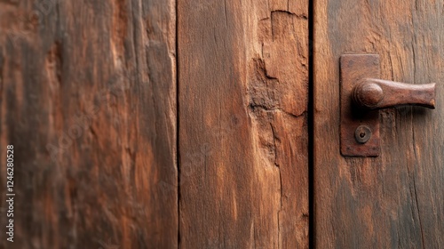 An abstract capture of a weathered wooden door with a beautifully crafted handle, illustrating the passage of time and the beauty of weathered structures. photo