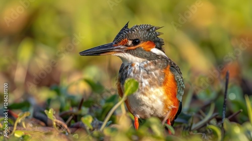 Vibrant kingfisher perched among lush greenery, showcasing its colorful plumage in nature photo