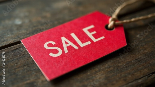 Red tag with words SALE write on it. Discount concept