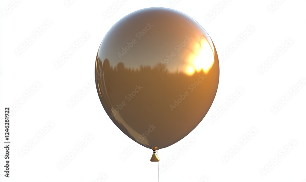 Gold balloon reflecting sunset on white background, ideal for celebrations Gold balloon reflecting sunset on white background, ideal for celebrations