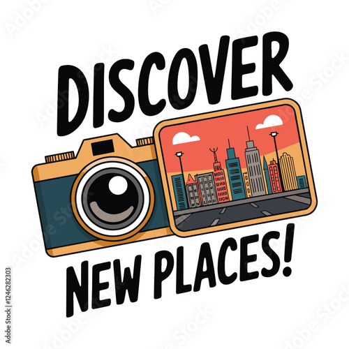 Discover New Places T Shirt Design Camera Illustration