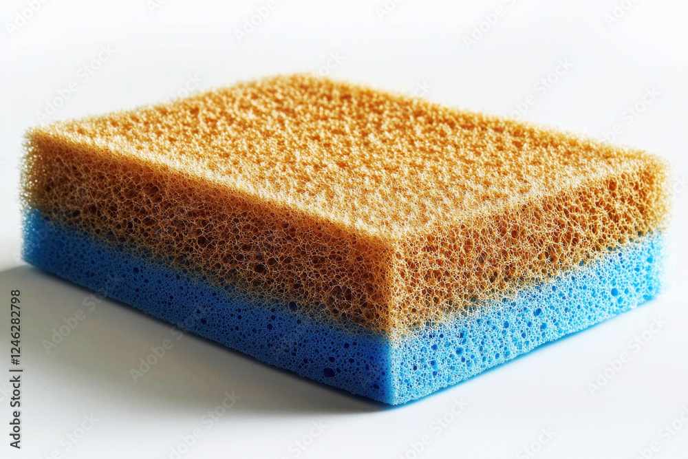 Coarse heavy-duty cleaning sponge isolated on a white background with detailed design showcasing its effective cleaning capabilities