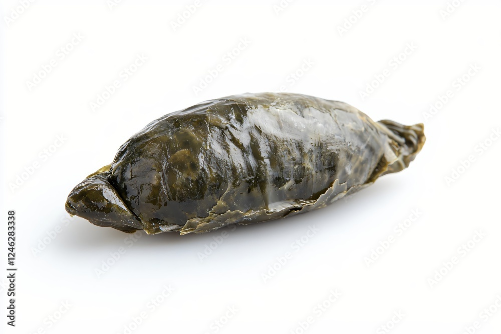 Single dolma on a white surface showcasing its unique texture and vibrant green color Single dolma on a white surface showcasing its unique texture and vibrant green color