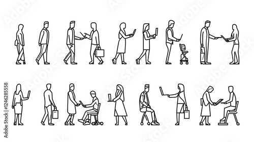 This set of recruitment icon showcases the key processes involved in candidate sourcing skill set evaluation and screening within a modern clean line art style