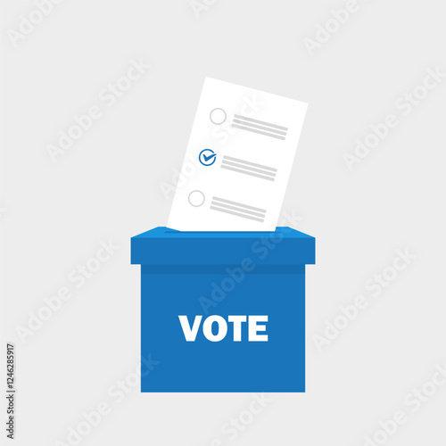 Ballot inserted into blue voting box. Poster patriotism design.Vector isolated