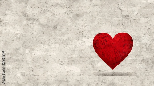 Red Heart on Textured Beige Background