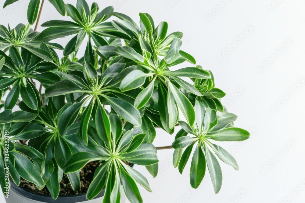 Vibrant euphorbia in a trendy pot showcasing lush green foliage and intricate leaf patterns against a minimalistic white backdrop Vibrant euphorbia in a trendy pot showcasing lush green foliage and intricate leaf patterns against a minimalistic white backdrop