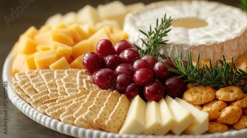 Cheese platter, close-up of assorted cheeses and crackers, elegant presentation