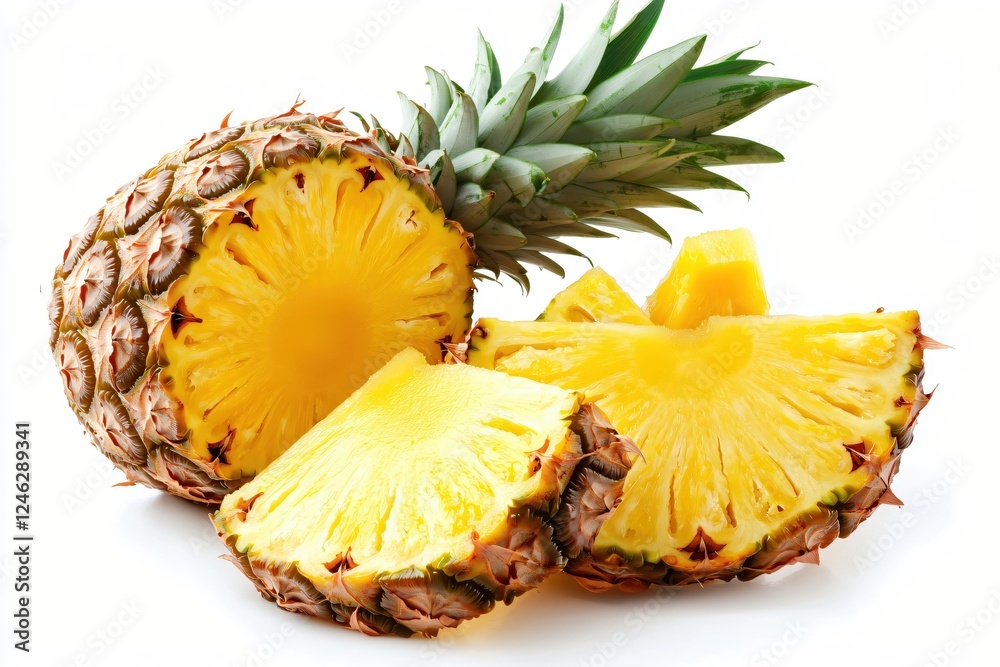 Fresh Pineapple Delight A Tropical Fruit Still Life With Slices On A Clean White Background