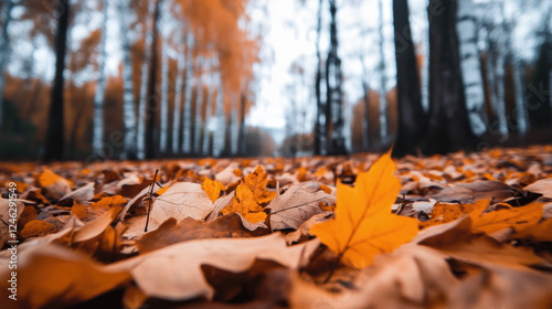 Russian forest with golden autumn leaves photo