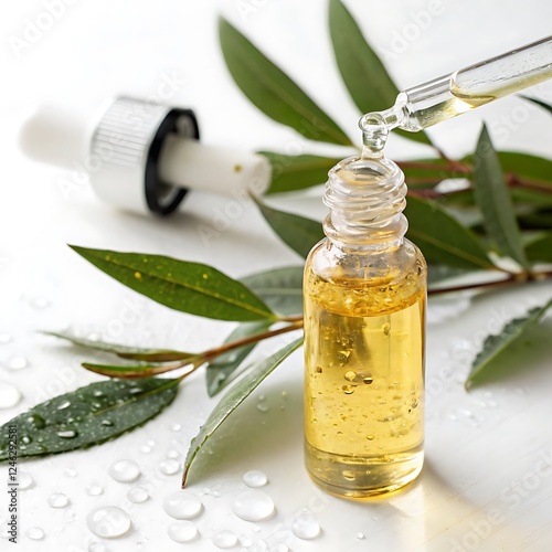Tea Tree Oil, isolated on white Background