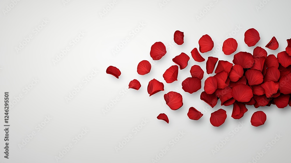 Red Rose Petals Scattered on Light Gray Background Red Rose Petals Scattered on Light Gray Background