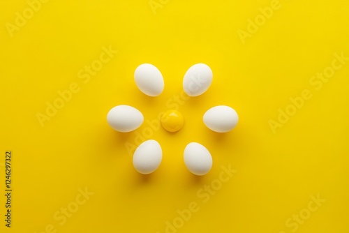 Yellow background, white eggs circle yolk photo