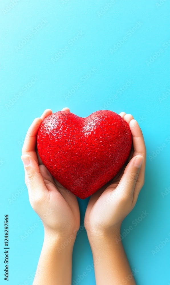 custom made wallpaper toronto digitalHands holding red heart on blue background, health, love, care concept