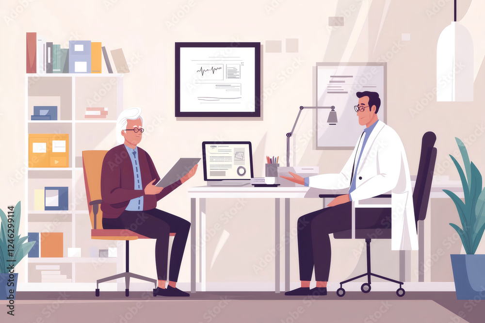 Doctor explaining diagnosis to a senior patient sitting in the medical office, healthcare and medical consultation concept Doctor explaining diagnosis to a senior patient sitting in the medical office, healthcare and medical consultation concept