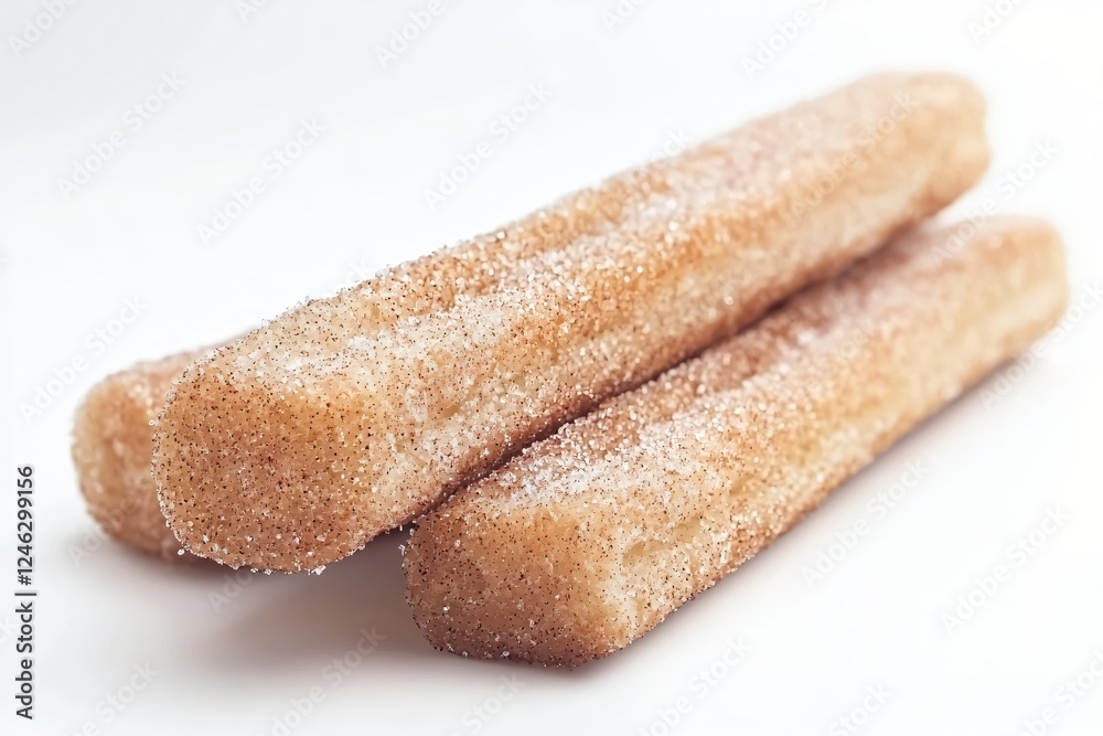 Delicious churros sprinkled with sugar and cinnamon on a white surface creating a sweet treat Delicious churros sprinkled with sugar and cinnamon on a white surface creating a sweet treat